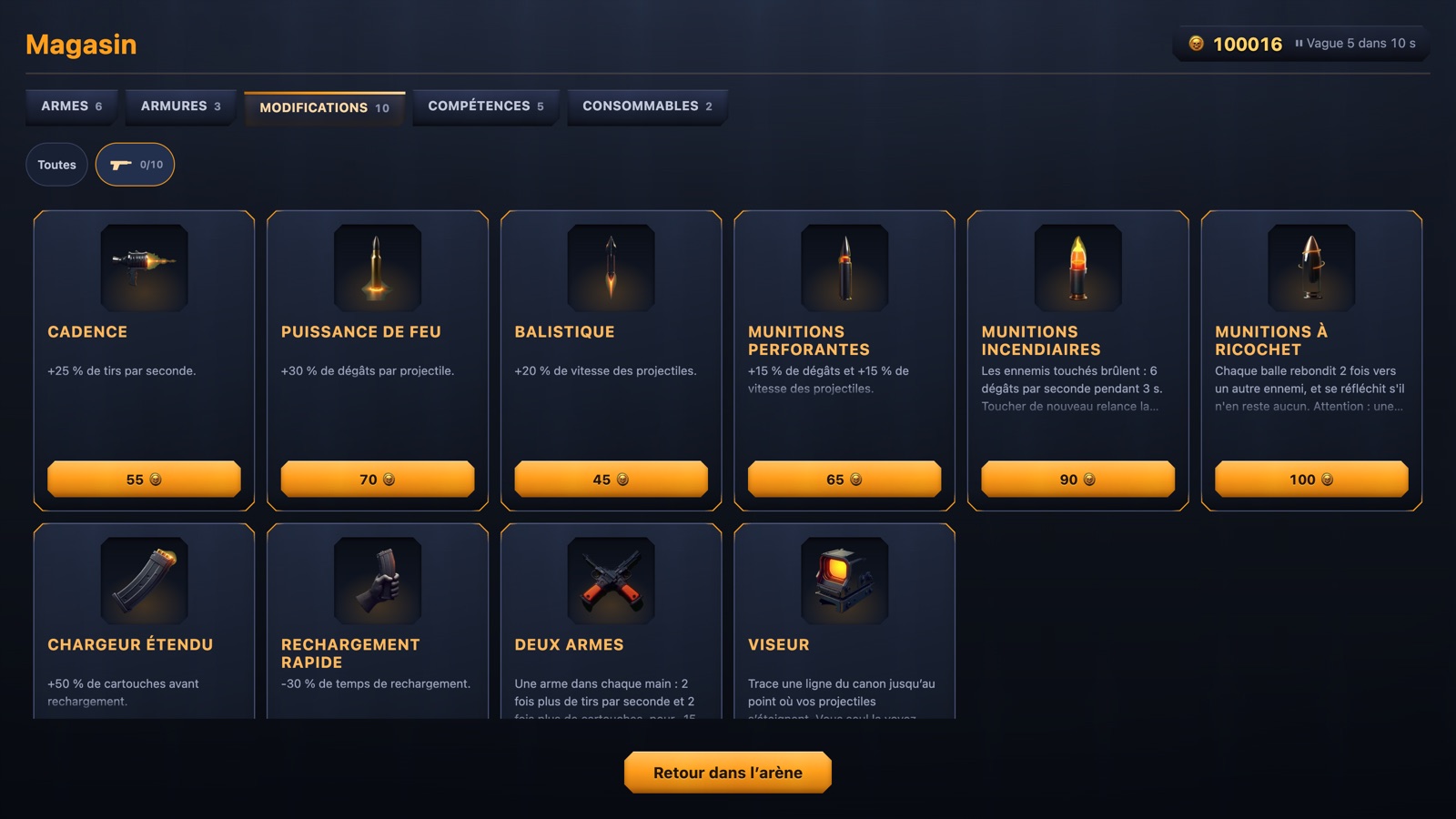 Necropolis Arena — magasin de modifications / upgrade shop